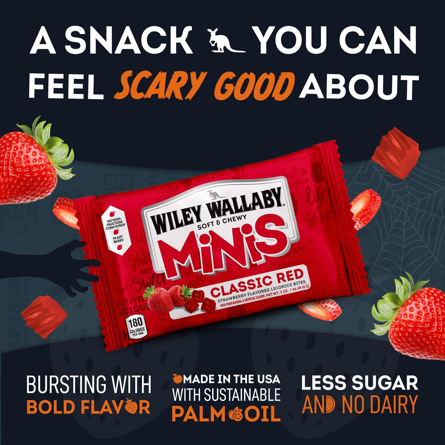 Wiley Wallaby Classic Red Mini Licorice Bites 2.0 Ounce Gourmet Soft & Chewy Australian Strawberry Licorice Candy Bags, 18 Pack