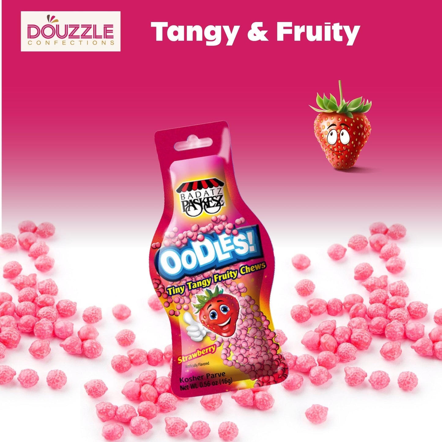 DOUzzle Back To School Oodles Strawberry Tiny Tangy Fruity Chews Mix (12 Count, 1 Pack) Individually Wrapped, Party Favor, Goodi