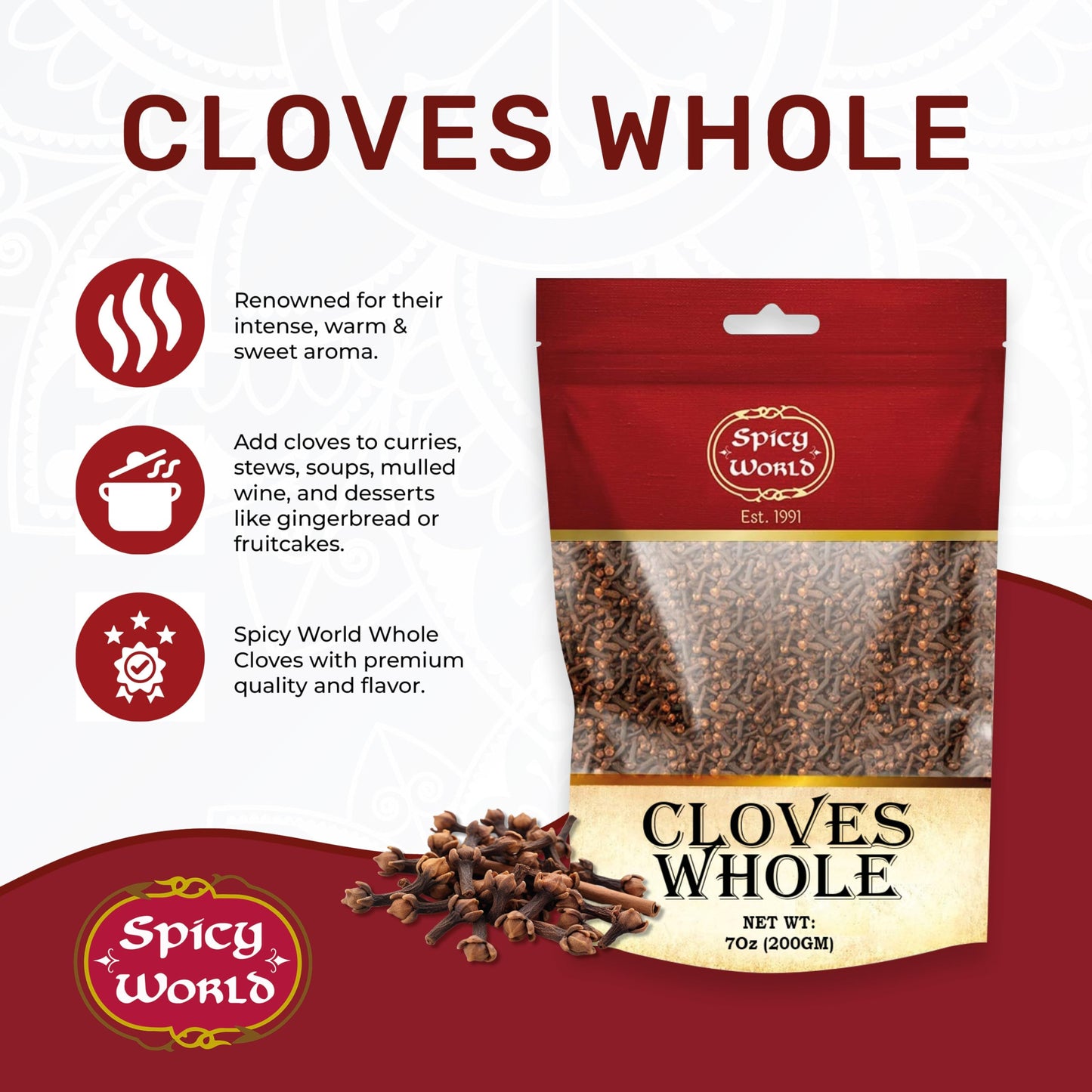 Whole Cloves 7 Oz Bag - Great For Foods, Tea, Pomander Balls, And Even Potpourri - By Spicy World