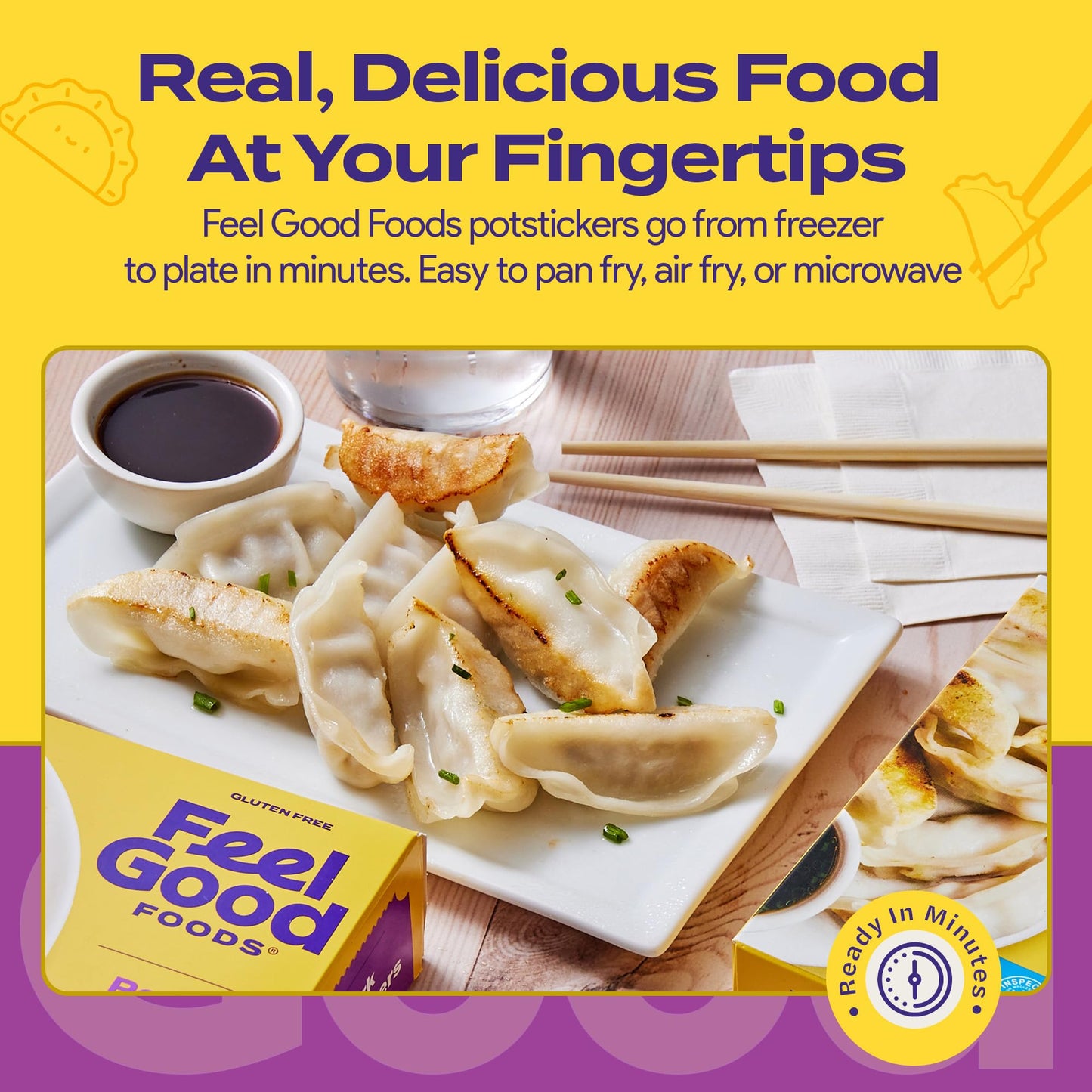 Feel Good Foods Potstickers Pork - Frozen Gluten Free Potstickers, Umami Tamari Dipping Sauce, Appetizers & Snacks, 10oz