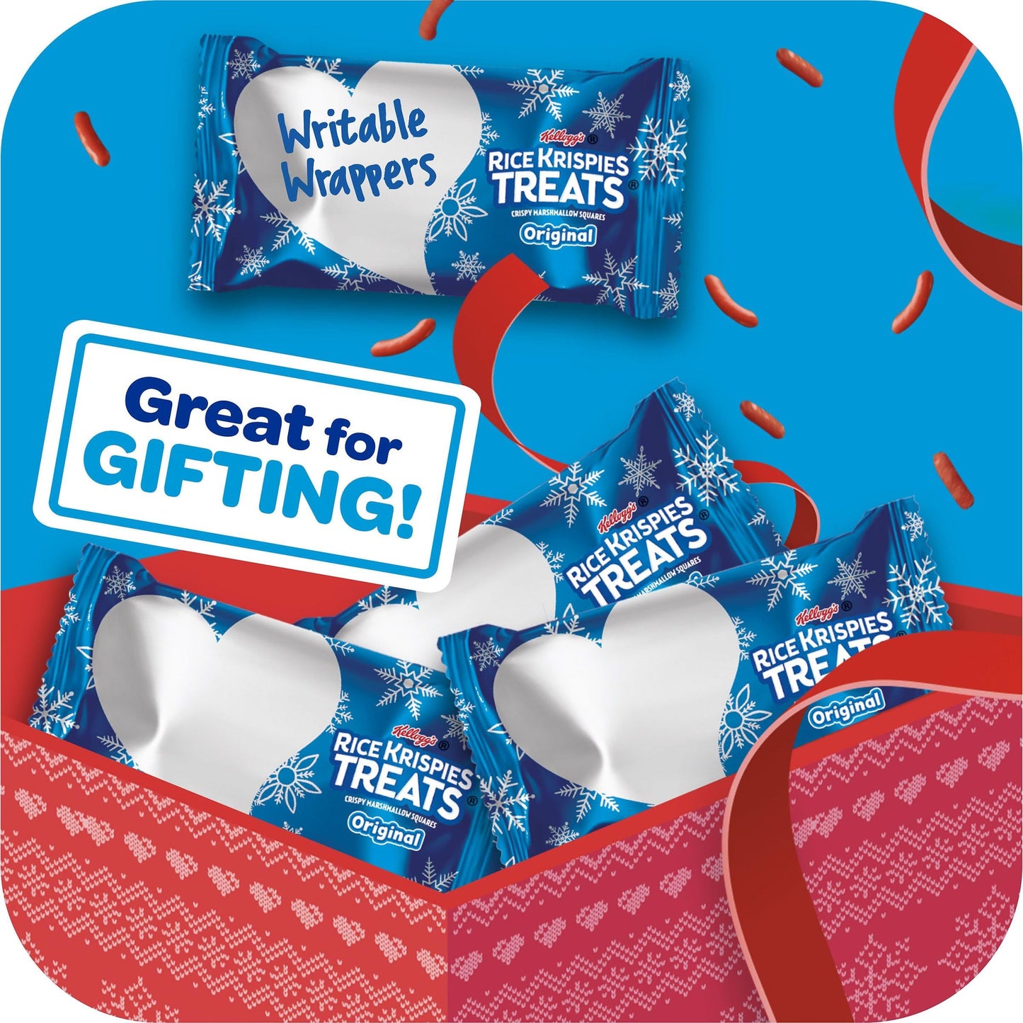 Rice Krispies Treats Mini Marshmallow Cereal Bars, Holiday Snacks, Snack Bars, Original with Holiday Sprinkles, 12.4oz Box (32 B