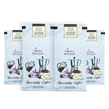 COFFEE MASTERS Flavored Coffee, Almond Amaretto, Ground, 12 Ounce Bags, Pack of 4, Model AAMF12G