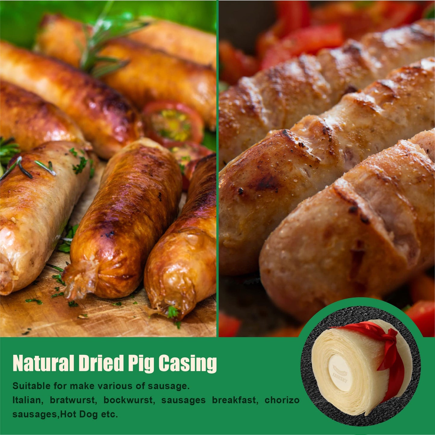 Edible Drying Natural Sausage Casing, Sausage Casings For Flavorous Homemade Sausages,Breakfast Sausage,Italian Sausage,Knoblewu