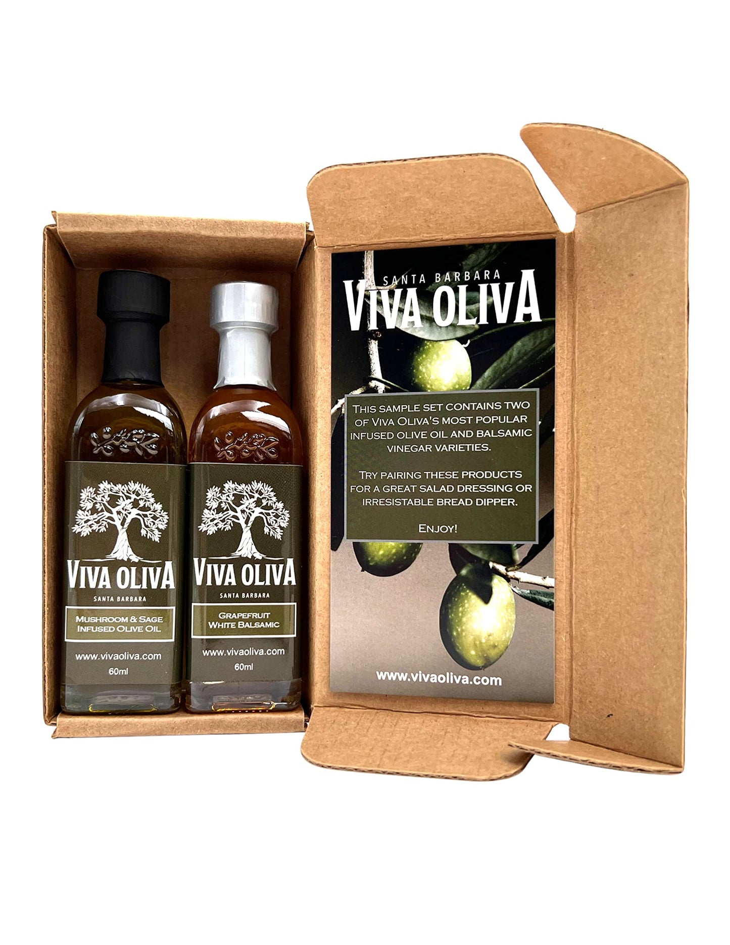 Viva Oliva Gift Set - Wild Mushroom & Sage Olive Oil & G fruit Balsamic Vinegar - 2 x 60ml (2oz) - Premium Quality, 100% Natural
