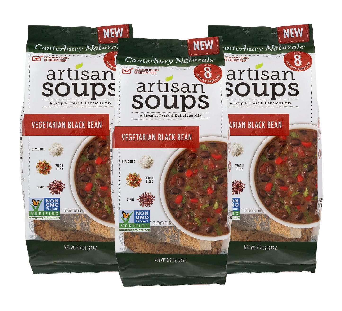 Canterbury Naturals Artisan Soup Mix, Vegetarian Black Bean Soup Mix, Non-GMO, Makes 8 Servings, 8.7-Ounce Bag (Pack of 3)