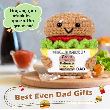 AVBODA Mini Dad Gifts for Birthday Christmas Handmade Crochet Burger for Father Hasband New Daddy Step Bonus Dad First Time Fath