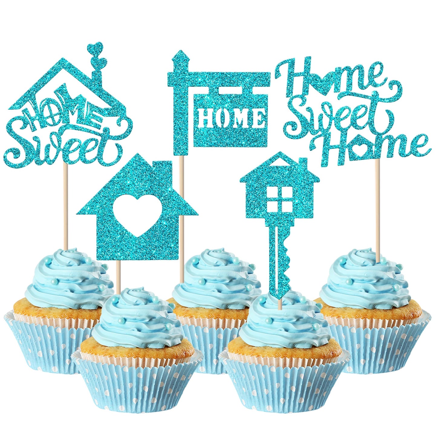 Rsstarxi Cupcake Toppers 30 Pack Glitter Paper Welcome New Home Decorations Blue