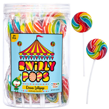 24 Circus Rainbow Lollipops Individually Wrapped, Bursting With Fruity Flavor, Great Swirl Lollipops For Kids Birthday Parties,