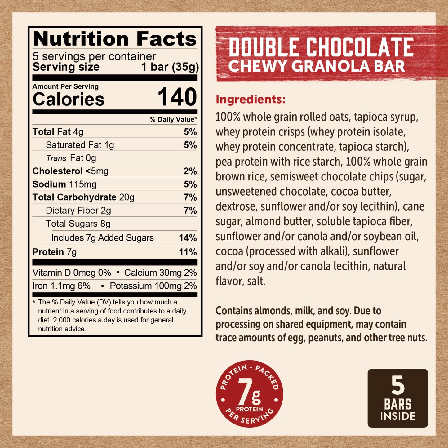 Kodiak Cakes Chewy Granola Snack Bars, Double Dark Chocolate, High Protein, 12 Pack (60 Bars Total)