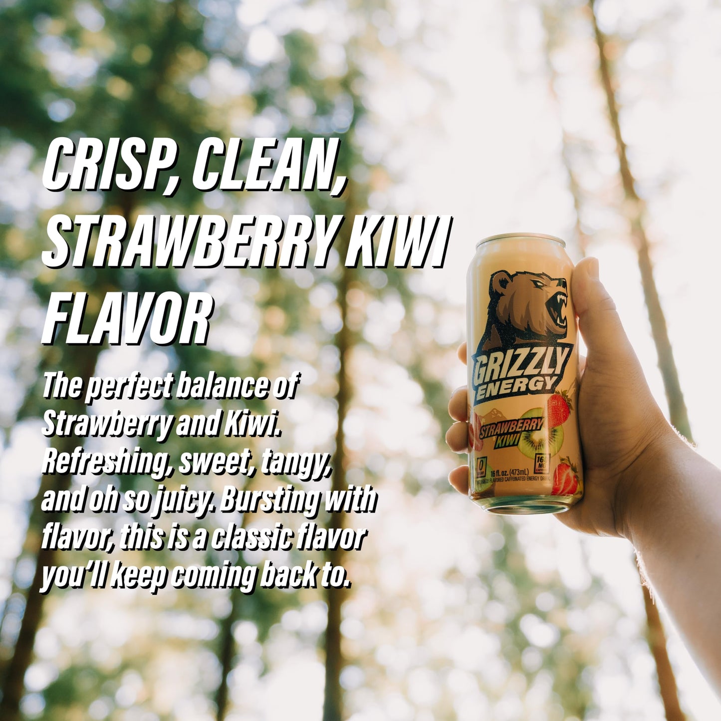 Grizzly dietary products Energy Drink Strawberry Kiwi - 10 Calories, Zero Sugar - 12 Pack (16 fl oz Cans)