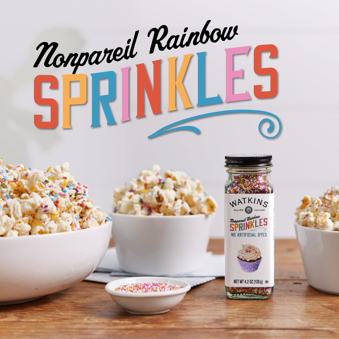 Watkins Gourmet Decorating Sprinkles, Rainbow Nonpareils, 4.2 Oz. Jar, 1 Count