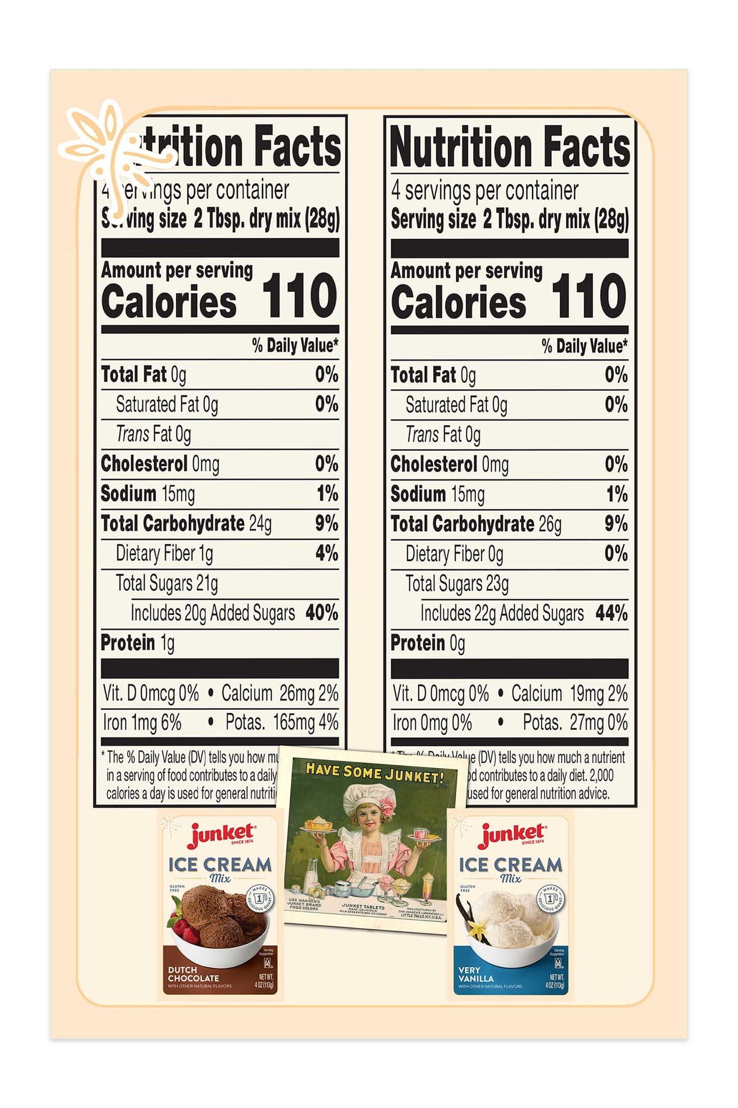 Junket Ice Cream Mix Bundle - 2 Vanilla & 2 Chocolate, 4 Ounce (Pack of 4)