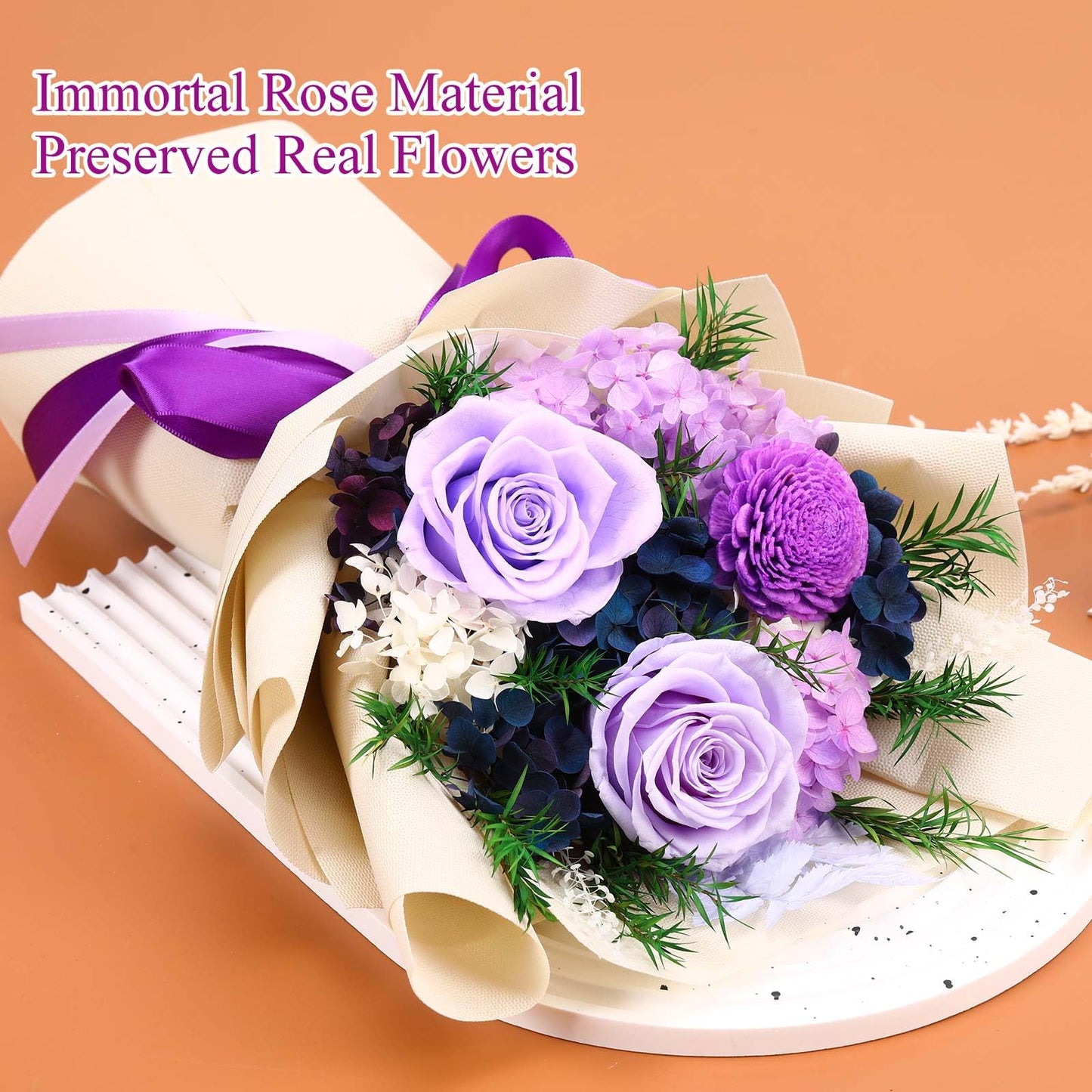 Jtoder Forever Flowers For Delivery Prime, Preserved Long Lasting Blue Purple Flower Bouquet For Mom Wife Girlfriend On Mothers