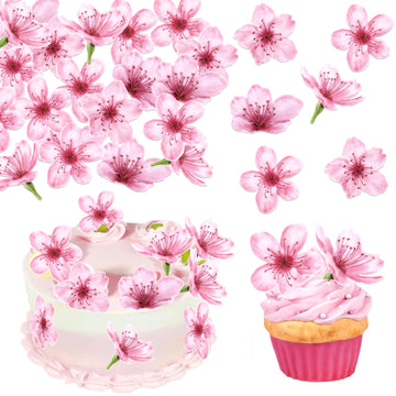 40 PCS Edible Cherry Blossoms Cupcake Toppers Edible Cherry Blossoms Flowers Cake Decorations Wafer Paper Flowers Cupcake Topper