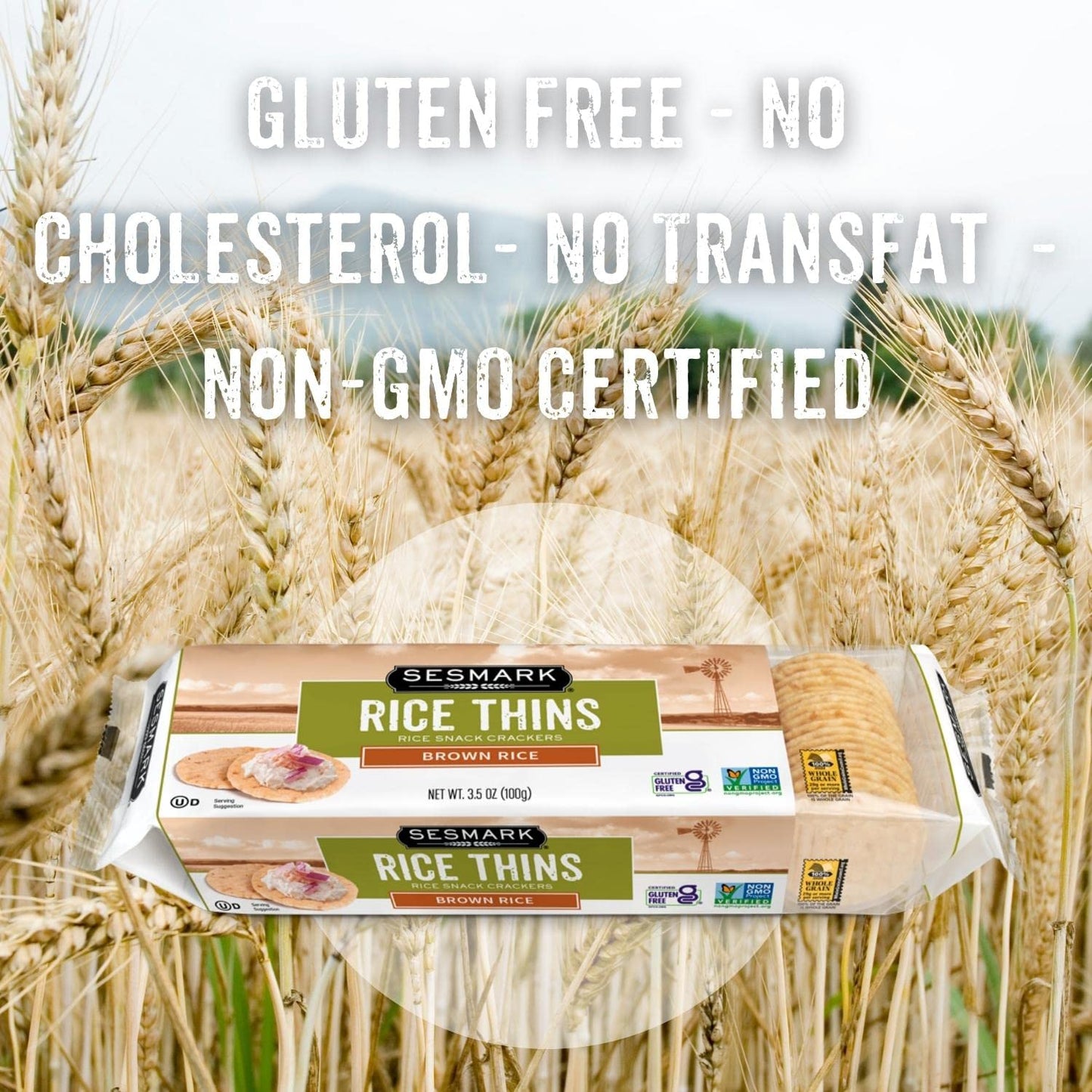 Sesmark Gluten Free Rice Thins Brown Rice - Non GMO Project Verified - 3.5 Oz. (Pack of 12)