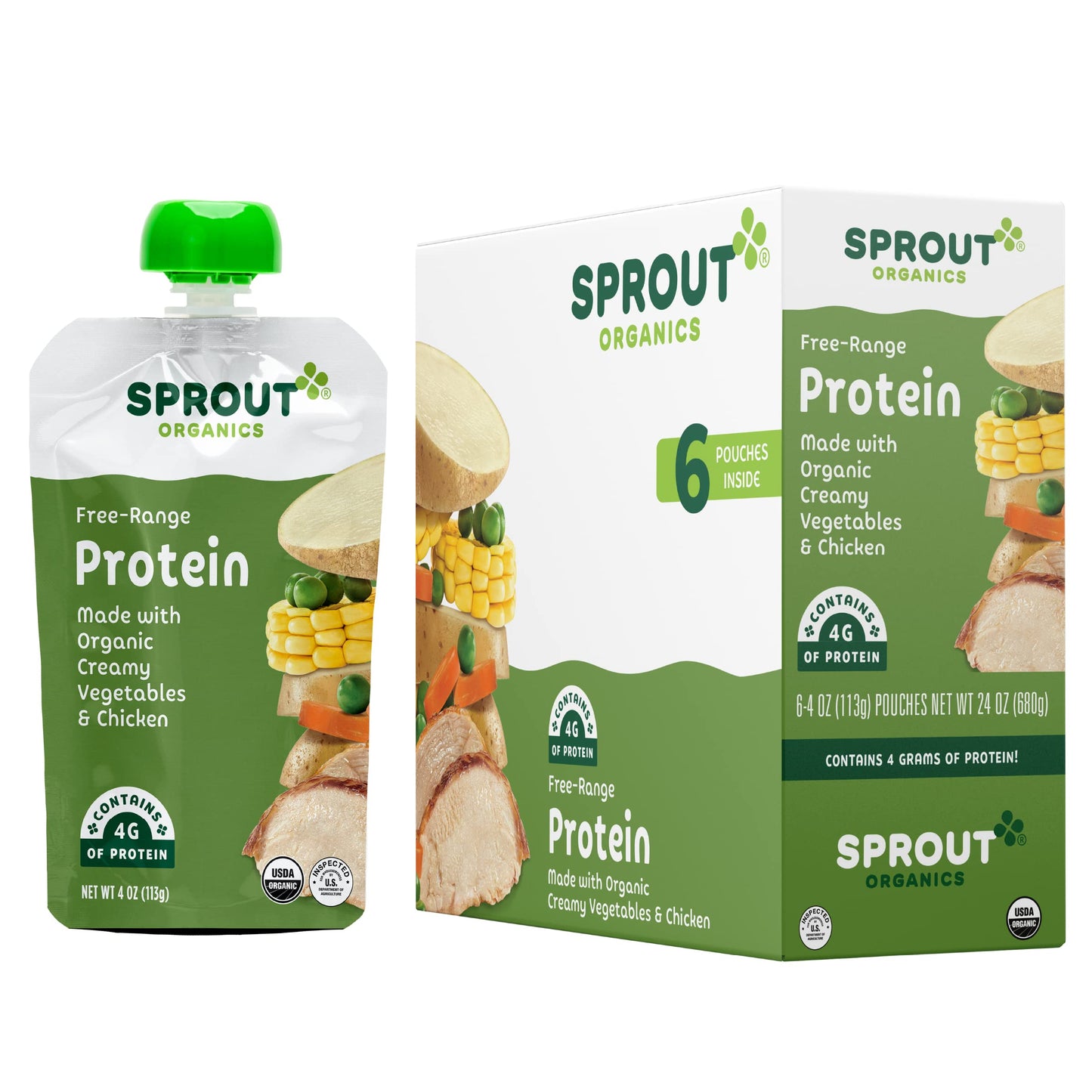 Sprout Organic Baby Food Pouches Stage 3, Creamy Vegetables W/ Chicken, 4 Oz (Pack Of 12)