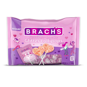Brachs Strawberry Cupcake Glitter Lollipops, Valentine's Day Candy, Individually Wrapped, 30 count