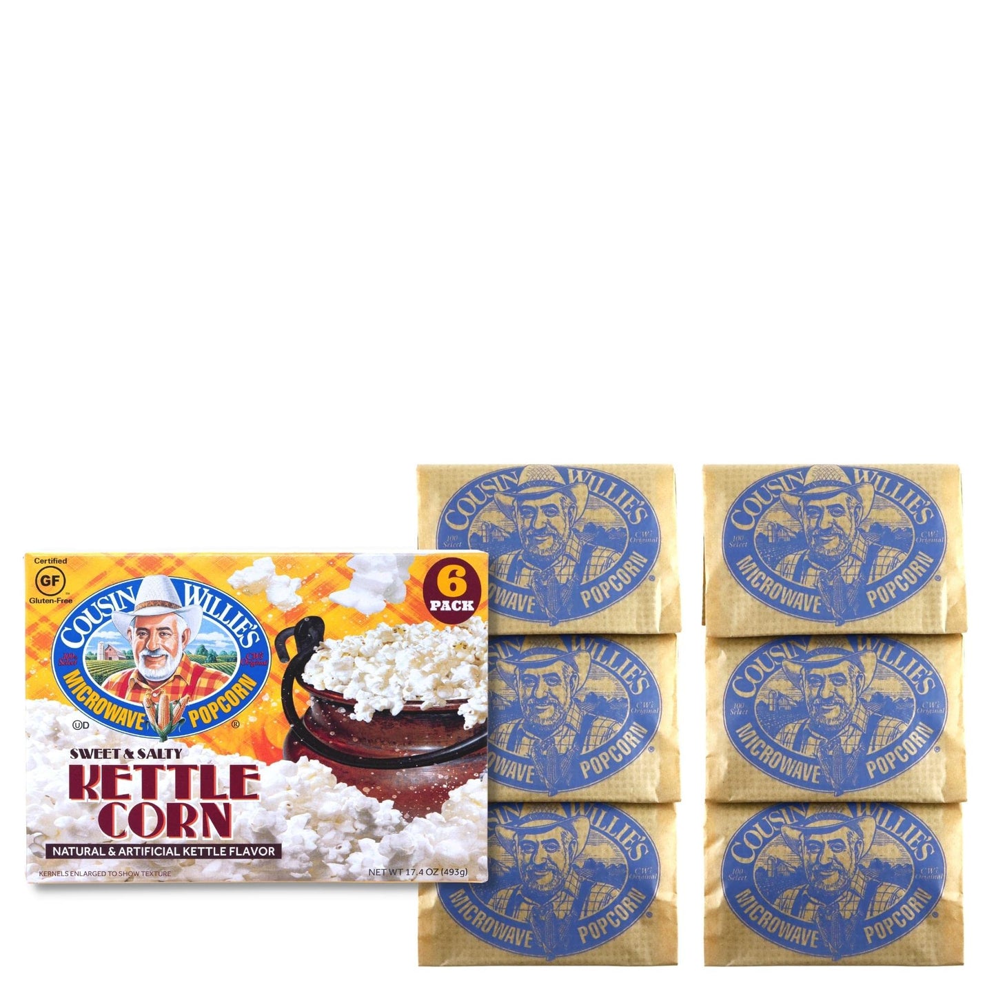 Cousin Willie s Microwave Popcorn Bags, Kettle Corn (8 Boxes, 48 Bags), Gourmet Popcorn Boxes for Party, Whole Grain Popcorn, G