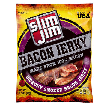 Slim Jim Bacon Jerky - Hickory Smoked Flavor - 2.75 Oz. Bag (Pack of 8)