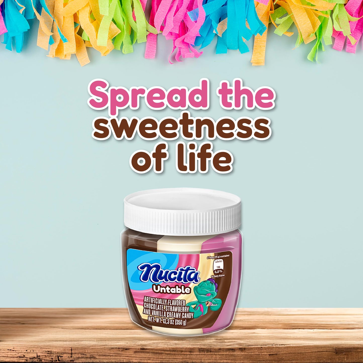 Nucita Trisabor Spreadable, Creamy Candy Chocolate, Vanilla and Strawberry, 10.6 Oz Jar, Pack of 1