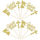 Gyufise 24Pcs Gold Glitter Cupcake Toppers, Cross and God Bless Design, Small, Paper, Model UKZN0096-G