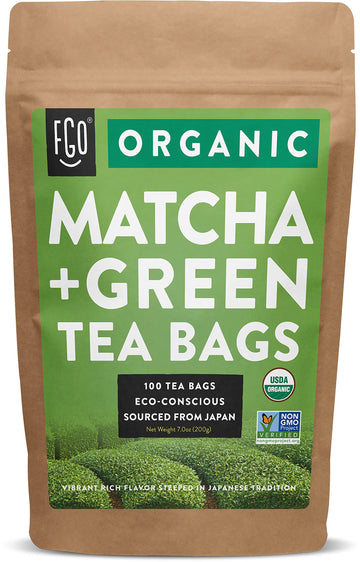 Fgo Organic Japanese Matcha + Green Tea, Eco-Conscious Tea Bags, 100 Count, Packaging May Vary (Pack Of 1)