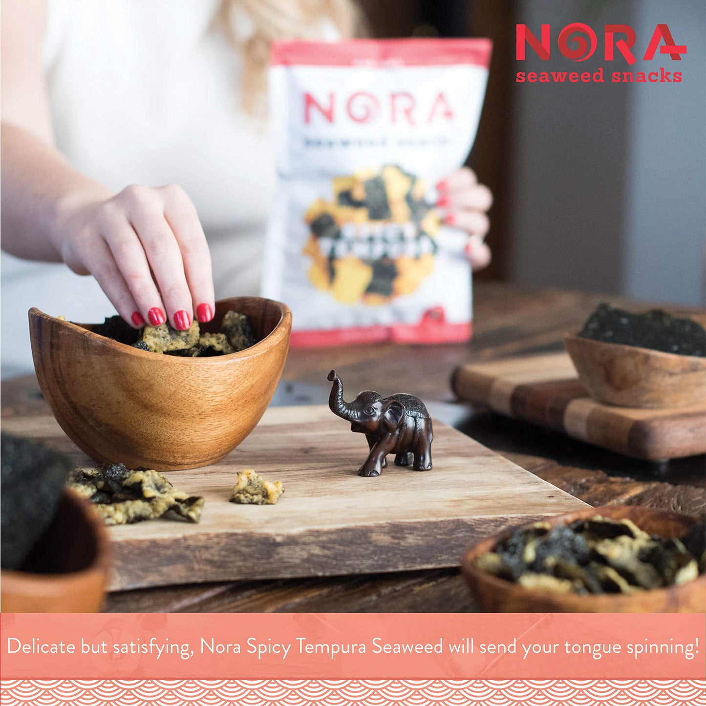 Spicy Tempura Seaweed Snacks by Nora, Thick Nori Sheets Snack Strips, Low-Carb Healthy Snacks for Adults, Asian Snacks, Vegan, N