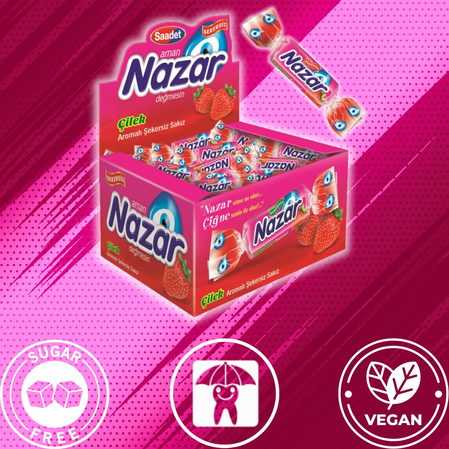 Nazar Strawberry Breeze Sugar-Free Jawline Exerciser Chewing Gum | Freshens Your Breath | Supports Oral Health | Individually Wr