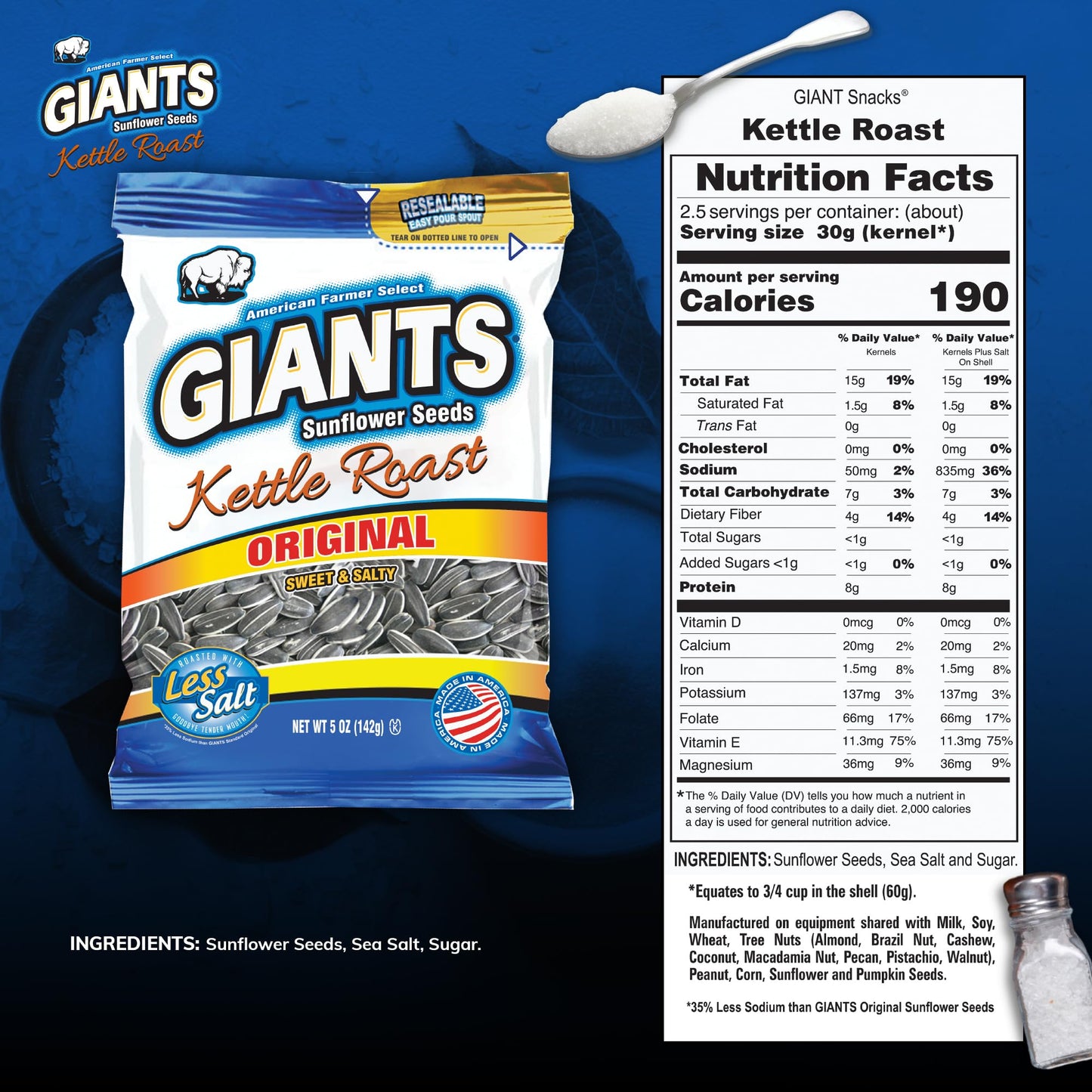 Giants Kettle Roast Sweet & Salty Sunflower Seeds - Sunflower Seeds Bulk, Sunflower Seed Snack, Roasted Sunflower Seeds To Eat,