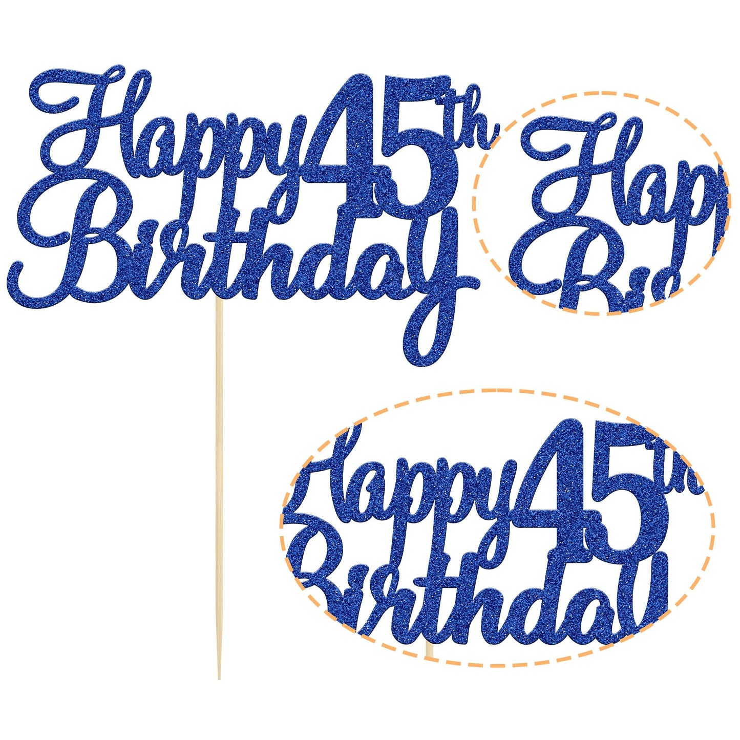 Gyufise 1Pc Happy 45Th Birthday Cake Topper Blue Glitter 45Th Birthday Cake Pick Cheers To 45 Years Old Forty Five Fabulous Cake
