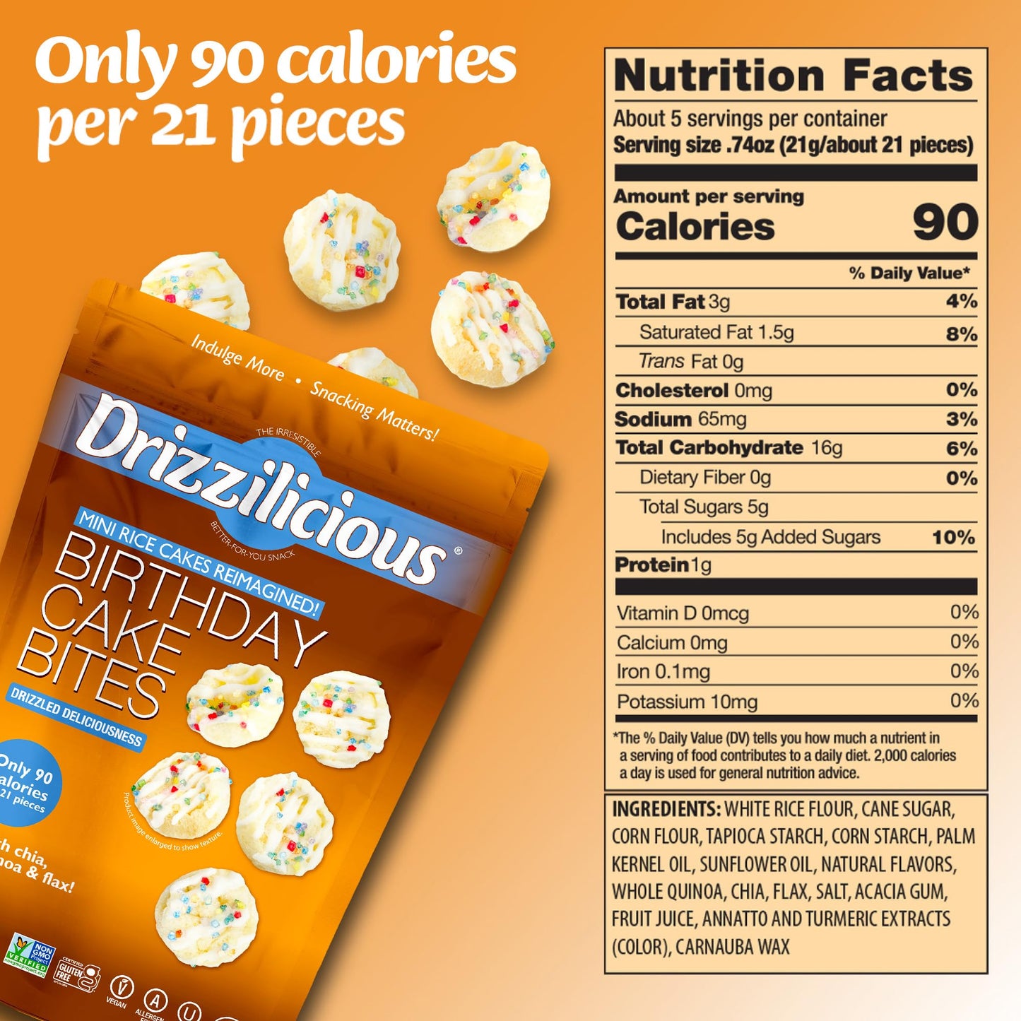 Drizzilicious Mini Rice Cakes Birthday Cake - Rice Crisps, Healthy Snack For Adults And Kids, Flavored Rice Cakes, Vegan, Gluten