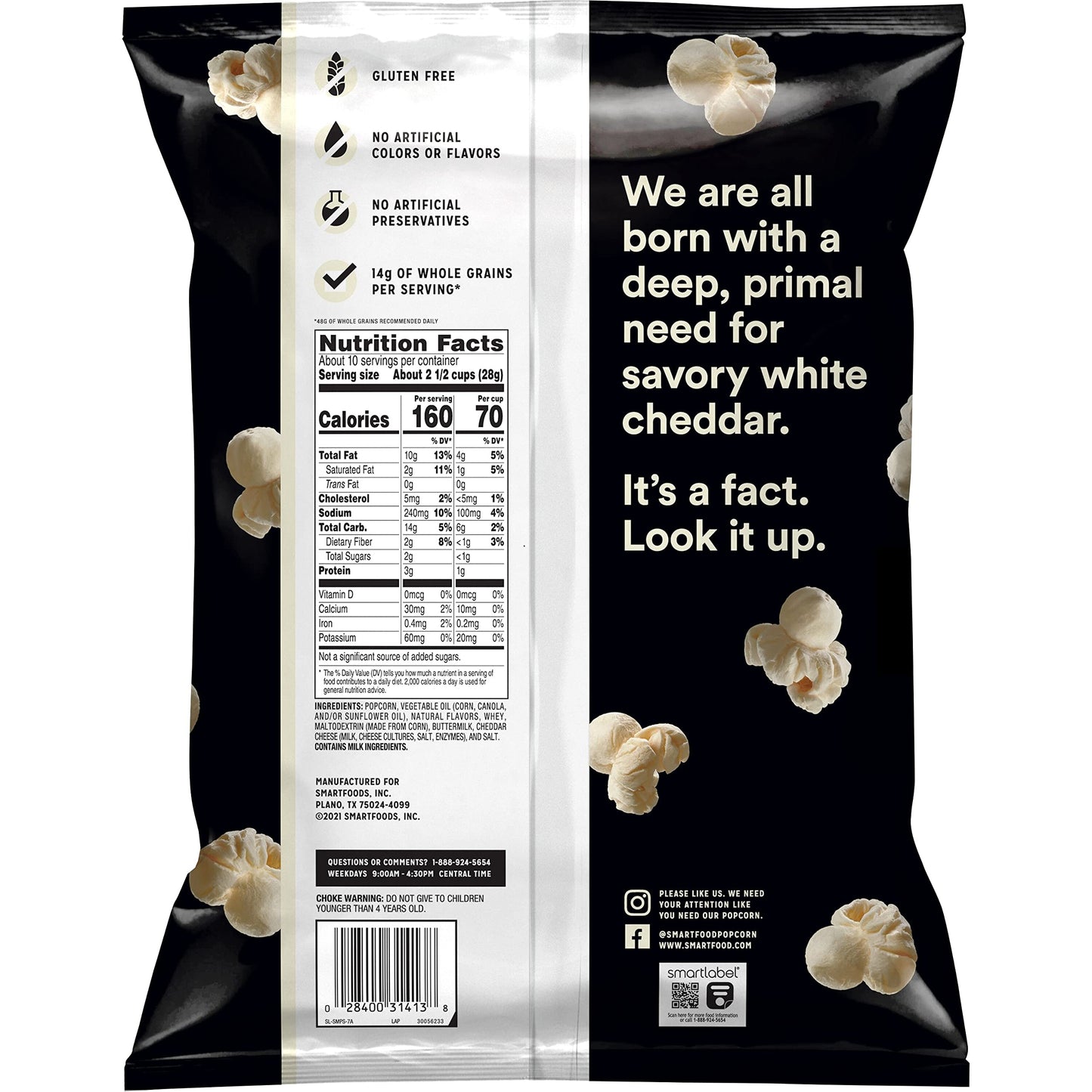 Smartfood Popcorn, White Cheddar, Gluten Free, 9.75Oz Party Size Bag