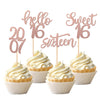 24Pcs Happy 16Th Birthday Cupcake Toppers Glitter Sweet 16 Twenty One Years Old Cupcake Picks Since 2007 Hello 16 Cake Decoratio
