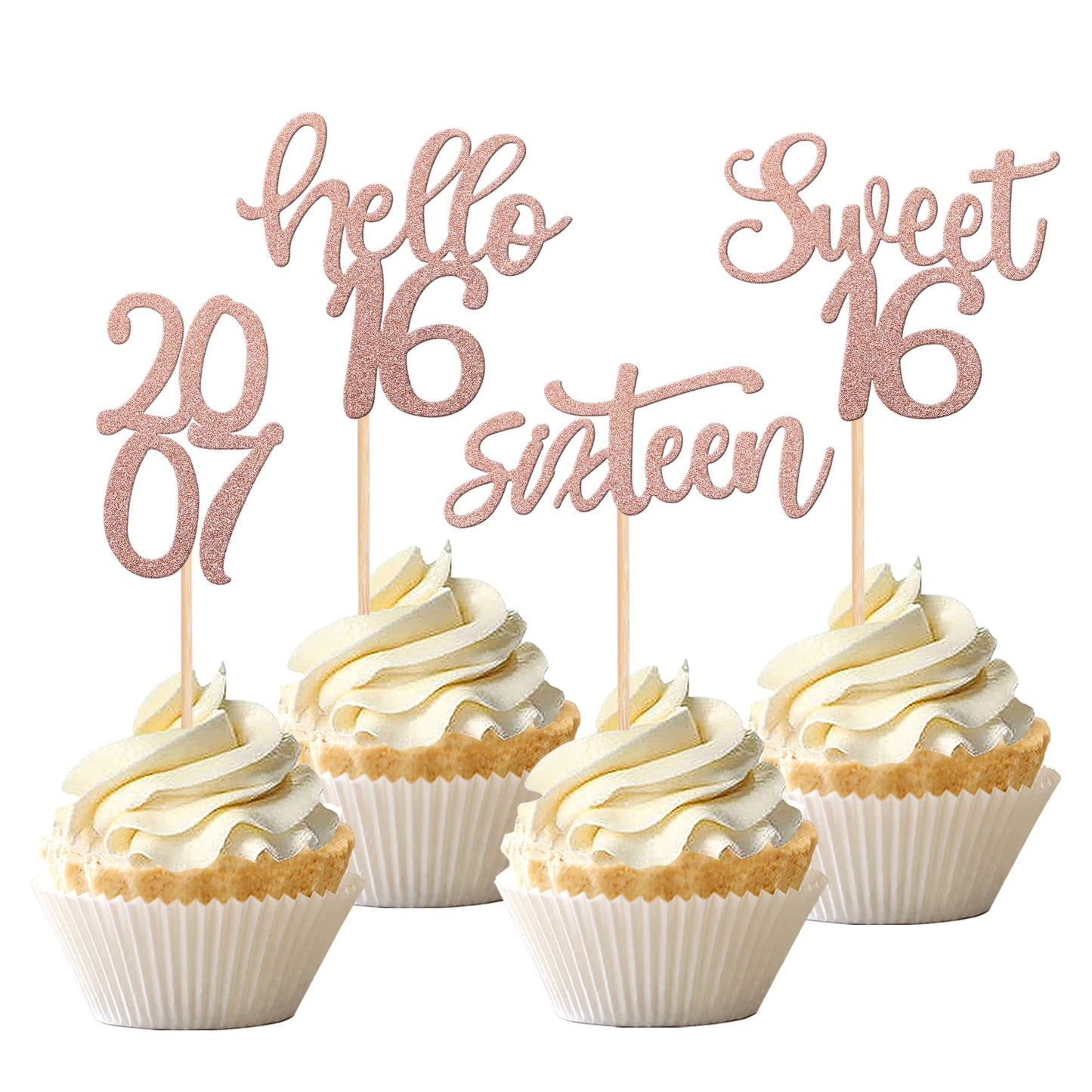 24Pcs Happy 16Th Birthday Cupcake Toppers Glitter Sweet 16 Twenty One Years Old Cupcake Picks Since 2007 Hello 16 Cake Decoratio
