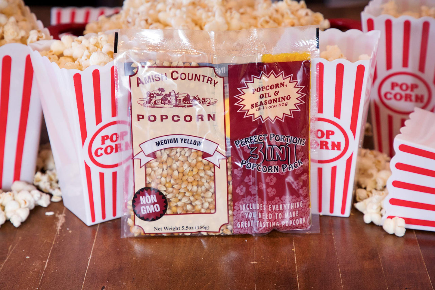 Amish Country Popcorn | All-In-One Medium Yellow Kernel Popcorn Packs | Pre-Measured For Popcorn Machines And Includes Hulless P