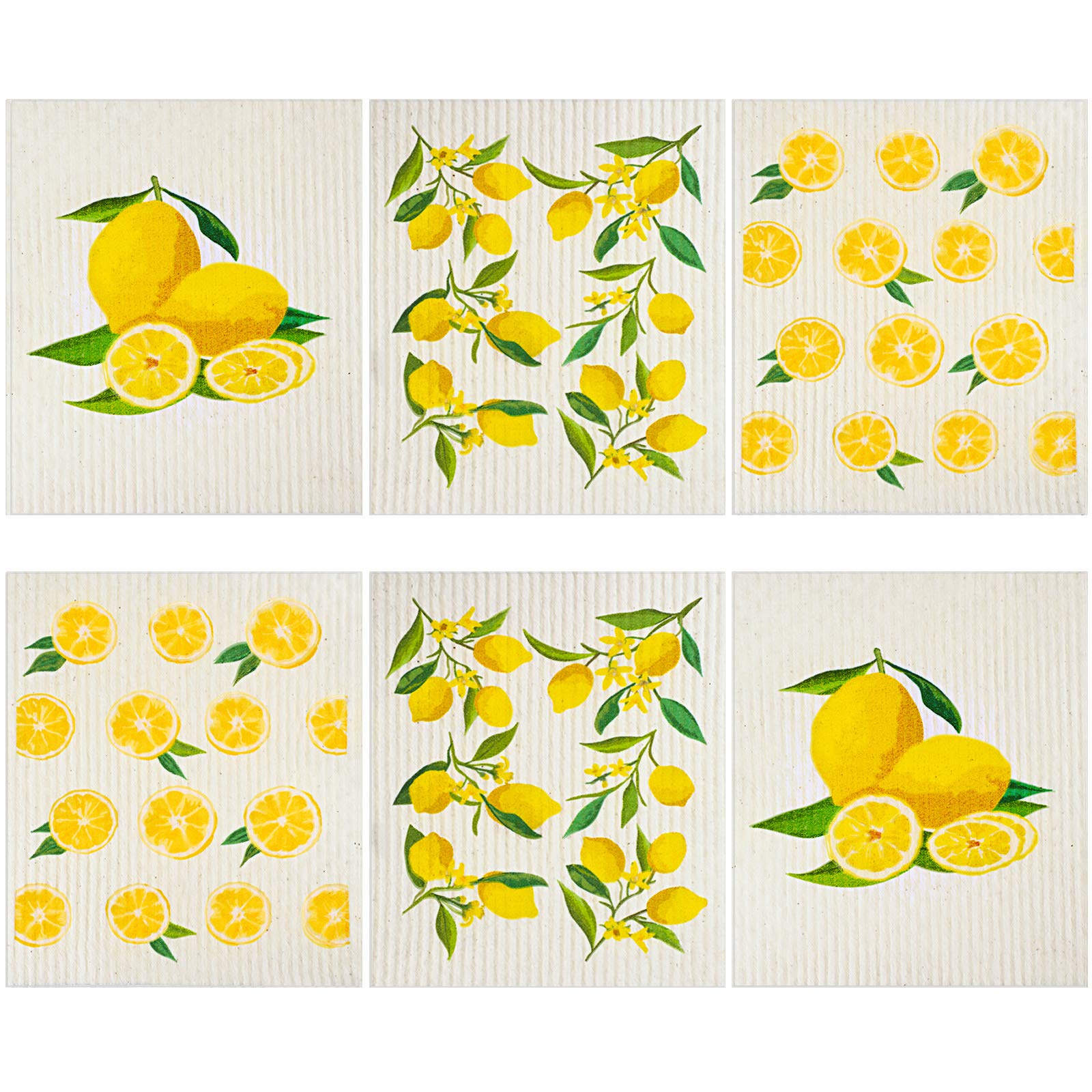Boao Set Of 6 Lemon Swedish Kitchen Dishcloths Cleaning Cloths Absorbent Cloth No Odor Reusable Dish Towel For Kitchen, Hand, Counter Wipes