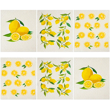 Boao Set Of 6 Lemon Swedish Kitchen Dishcloths Cleaning Cloths Absorbent Cloth No Odor Reusable Dish Towel For Kitchen, Hand, Counter Wipes