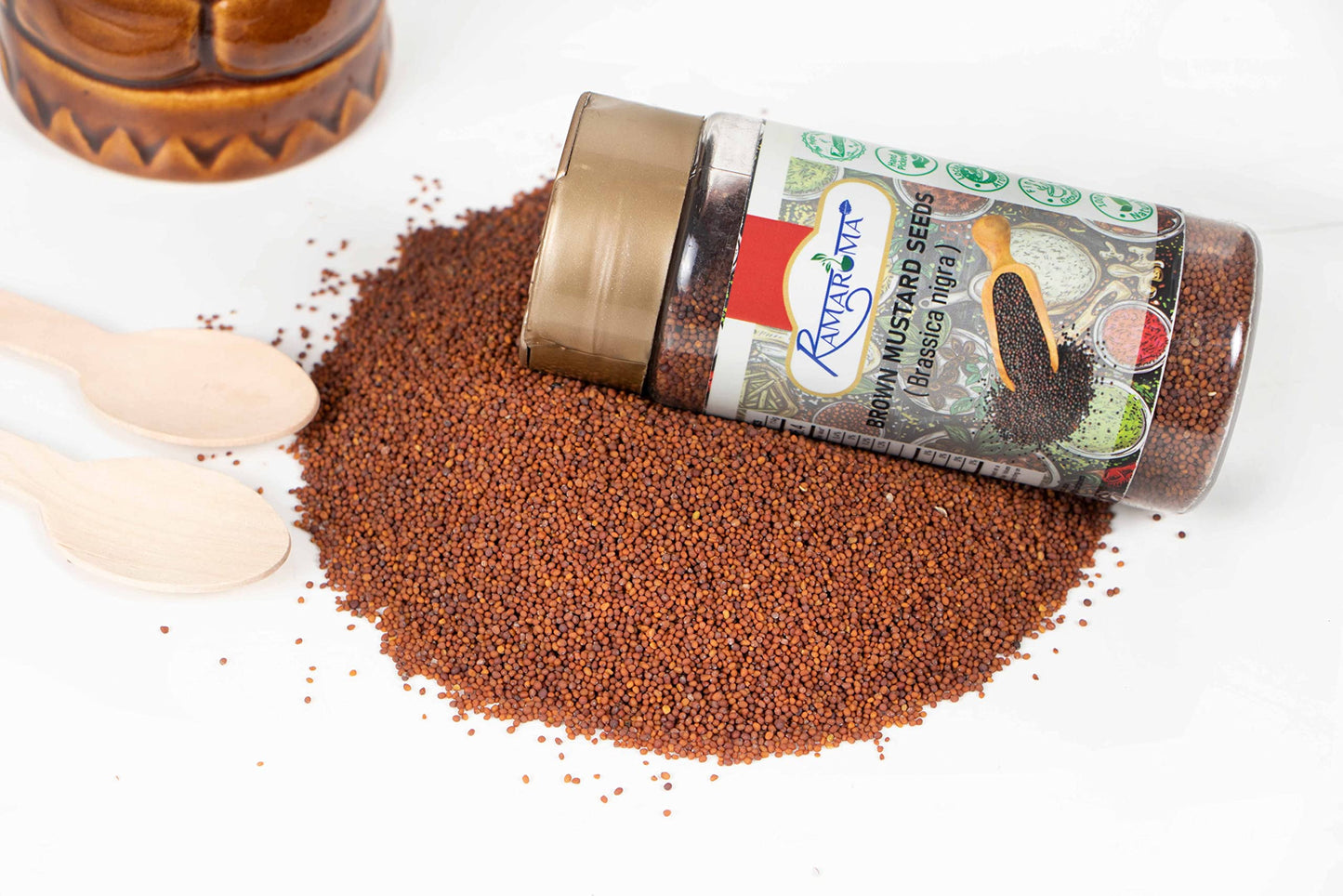 Ramaroma Brown Mustard Seed Whole - Gourmet Indian Spice - Hot & Spicy Flavor - Easy To Store - 4 Oz (113G). Medium Dual Sifter