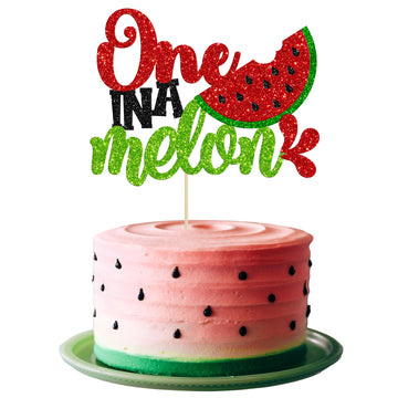 Gyufise 1Pc Watermelon 1St Birthday Cake Topper Glitter One In A Melon Cake Pick For Summer Fruit Watermelon Themed First Birthd