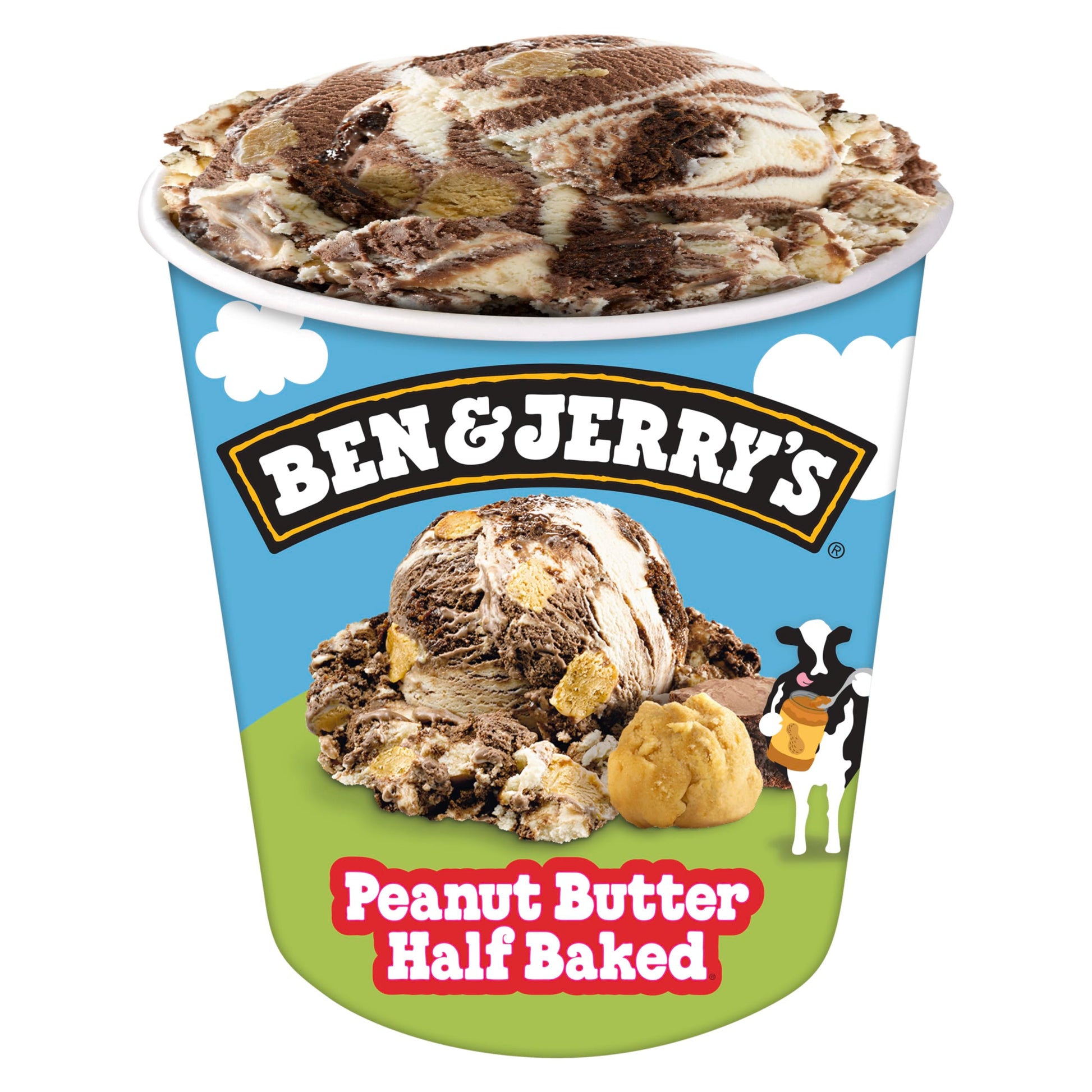 Ben & Jerrys Peanut Butter Half Baked Chocolate & Peanut Butter Ice Cream Pint Non-GMO 16 oz