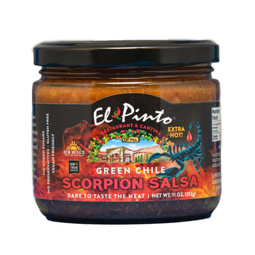 El Pinto Scorpion Green Chile Salsa (Extra Hot) 11oz Glass Jar Individual