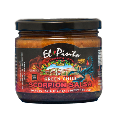 El Pinto Scorpion Green Chile Salsa (Extra Hot) 11oz Glass Jar Individual