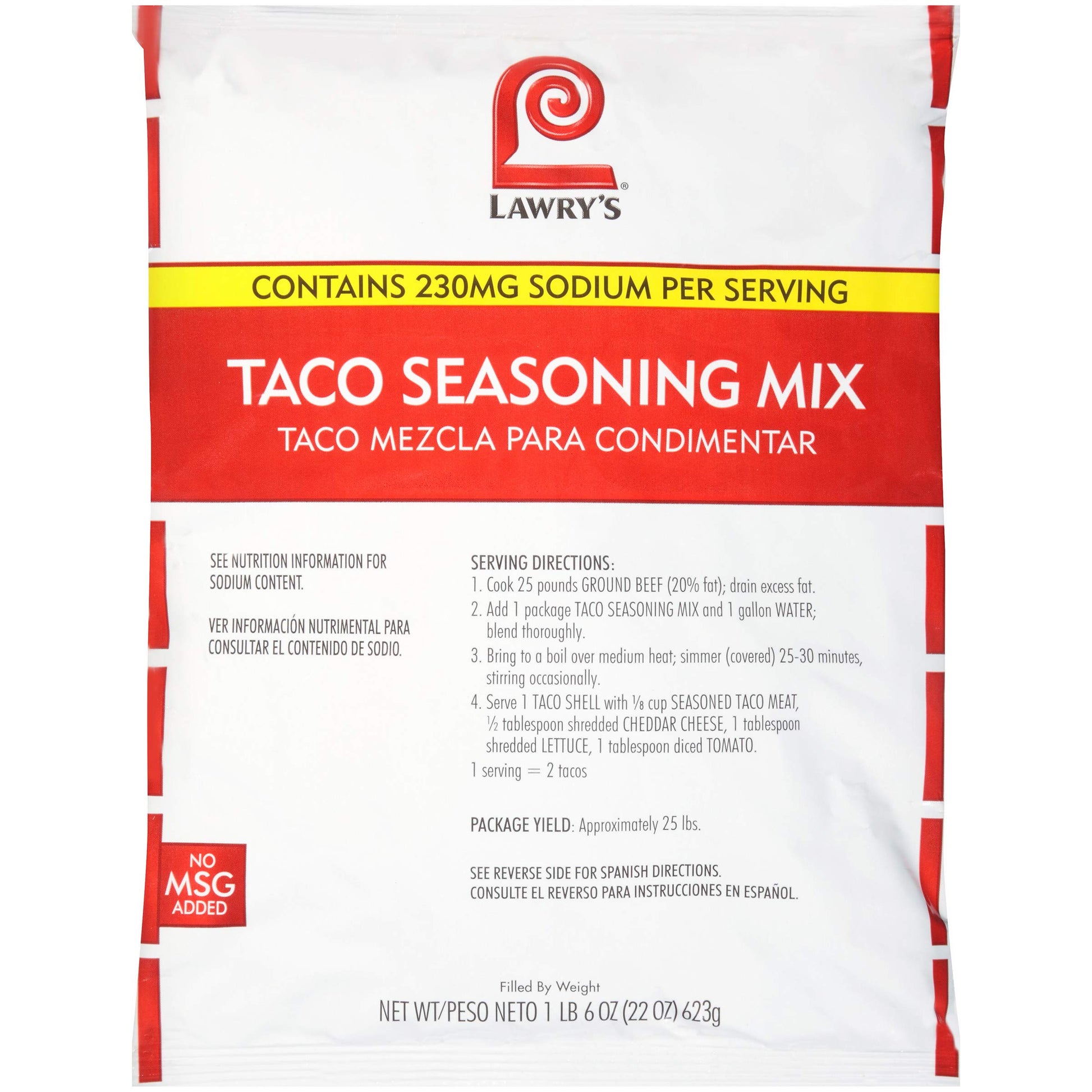 Lawrys Taco Seasoning Mix, 22 oz - One 22 Ounce Packet of Taco Seasoning Mix, Best for Chicken, Beef, Fish, Pork or Plant-Based