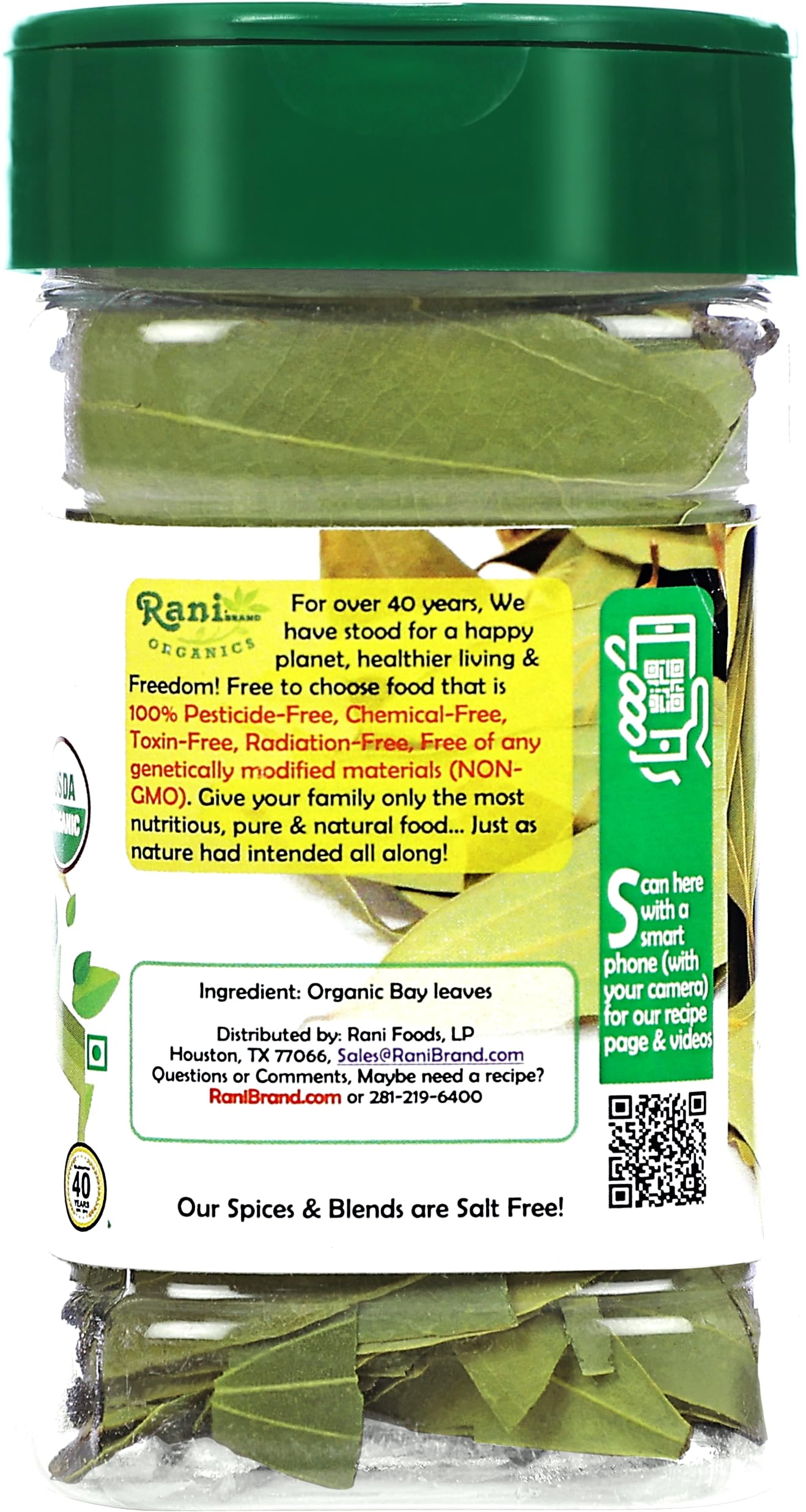 Rani Organic Bay Leaves Whole Spice, Extra Large 0.4oz Jar, Gluten Friendly, Non-GMO, Vegan, USDA Certified Organic