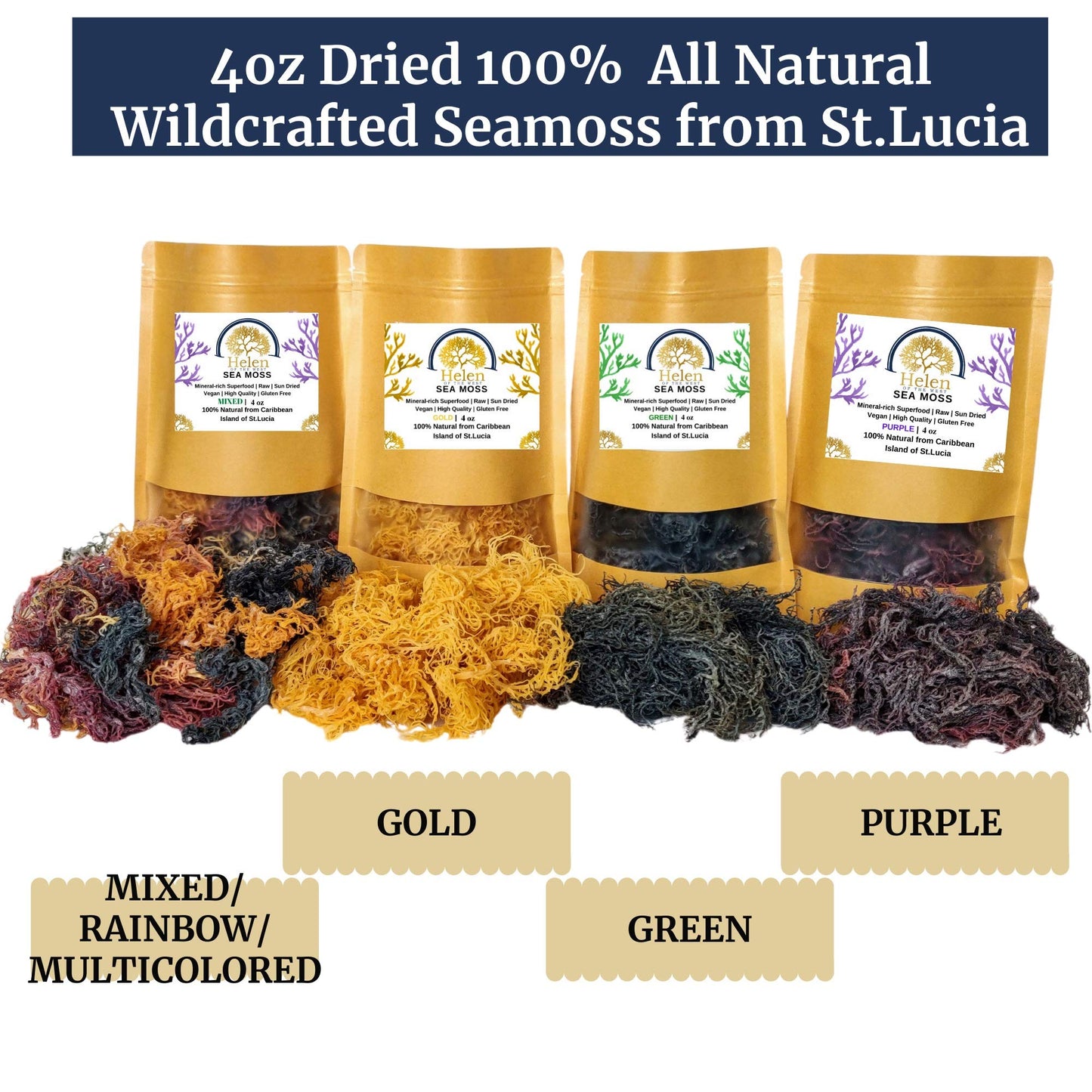 Helen of the West Wildcrafted Sea Moss - 100% Natural Irish Moss, 4oz, Purple, No Preservatives, Mineral-Rich Superfood