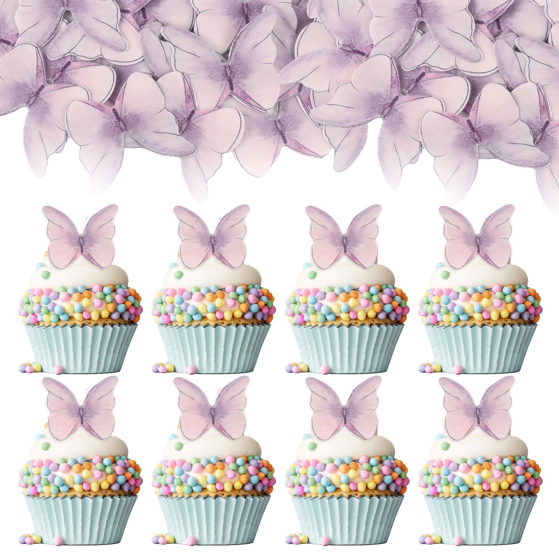 Gyufise 48Pcs Edible Butterfly Cake Decorations - Wafer Paper Butterflies & Cupcake Toppers - Purple