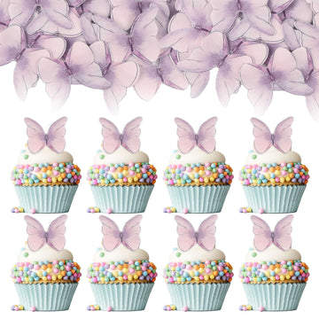 Gyufise 48Pcs Edible Butterfly Cake Decorations - Wafer Paper Butterflies & Cupcake Toppers - Purple