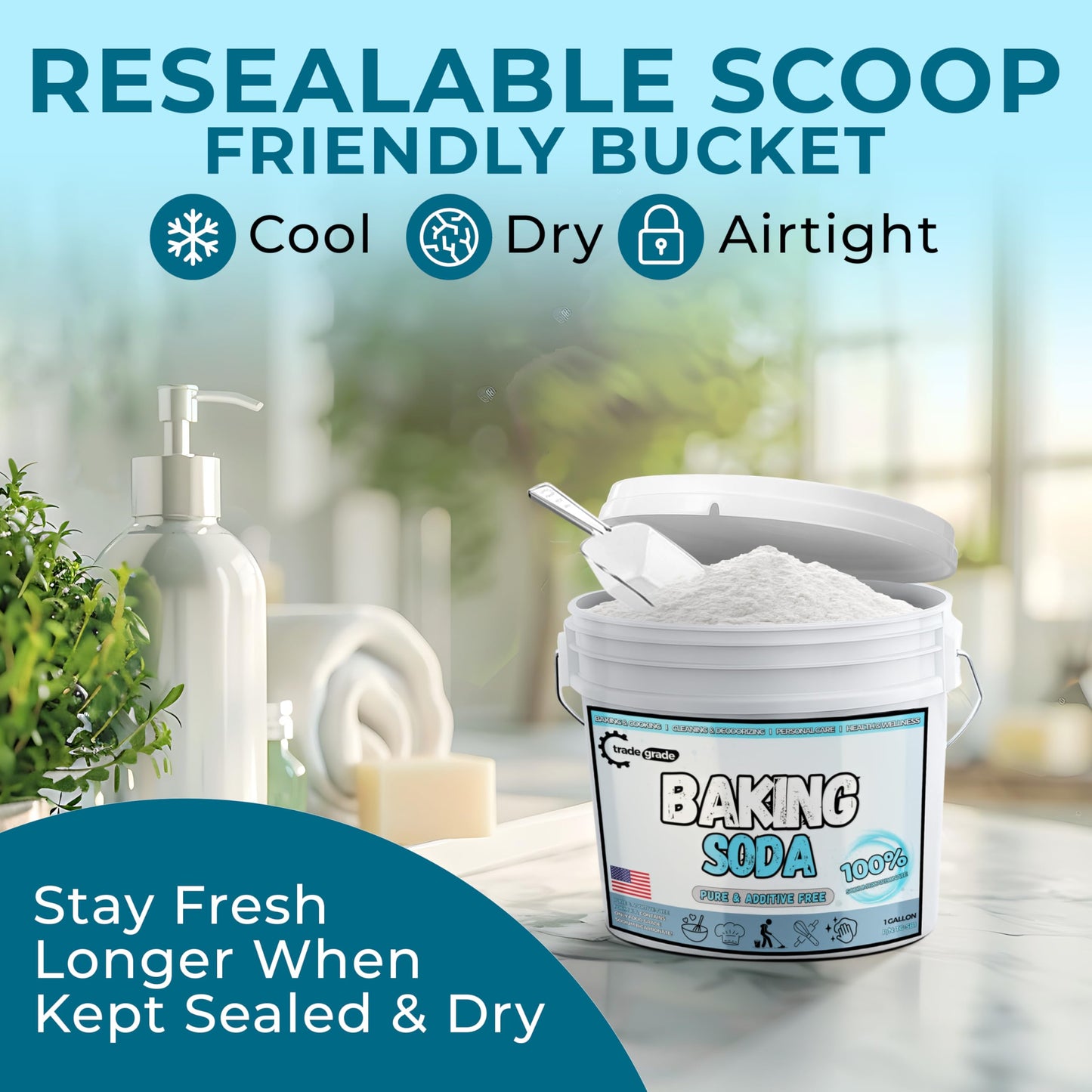 TradeGrade Pure Baking Soda Powder - 1 Gallon Bucket  Sodium Bicarbonate Powder | enhanced Food-Grade for Baking  Bread  Cookies & More | Baking Soda for Cleaning  Natural Cleaner & Deodorizer (1 Gallon)