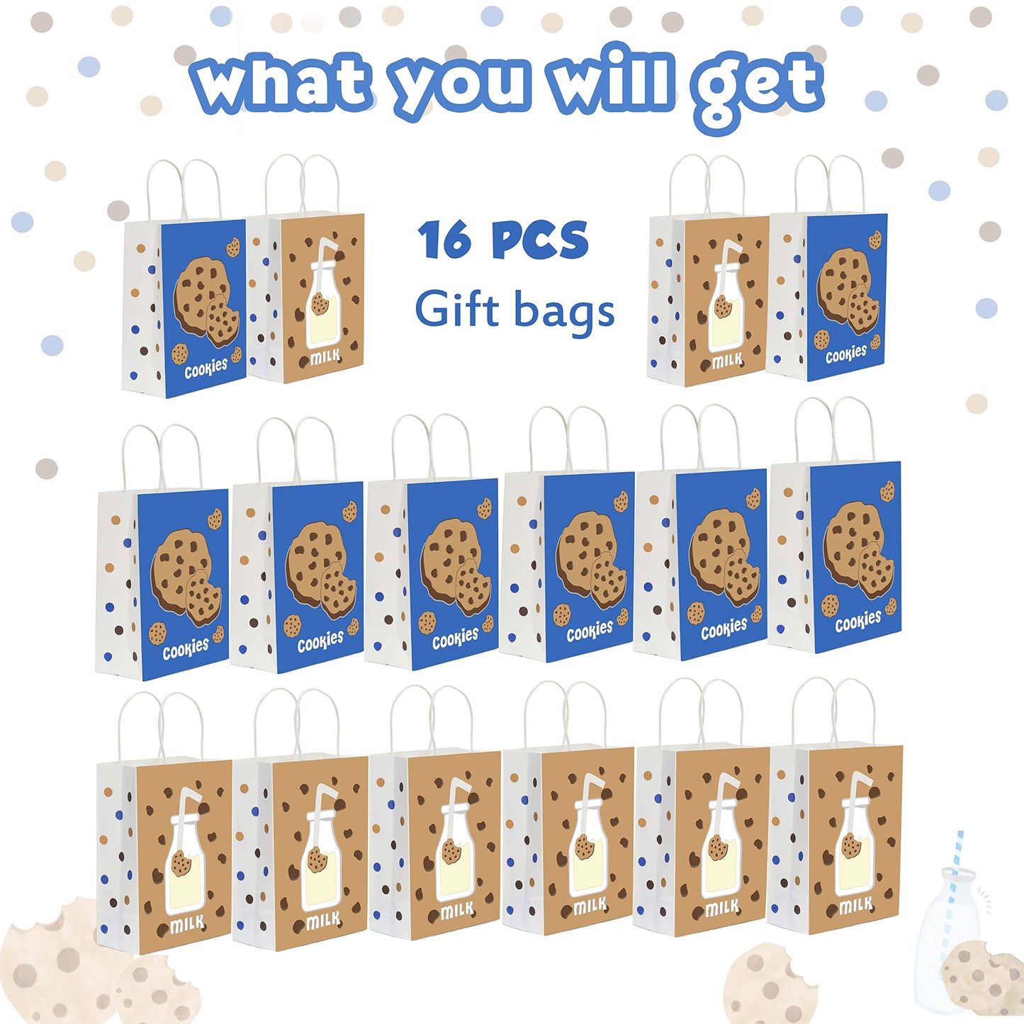 Lsaepon Cookies Milk Birthday Party Favor Gift Bags, Cookie and Monster Theme Birthday Party Goodie Bags- Milk and Cookies Baby