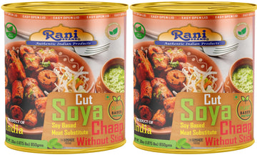 Rani Cut Soya Chaap Whitout Stick (Plant Based Protein) 30oz (1.875lbs) 850g, Pack of 2 ~ Easy Open Lid | All Natural | Vegan | 